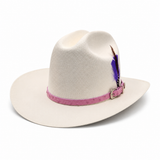 Sombrero vaquero para nina de telar 1x1 edicion Virgen de Guadalupe con toquilla imitacion avestruz color rosa y pluma genuina Hooch Boots HSN31 vista 3