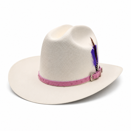 Sombrero vaquero para nina de telar 1x1 edicion Virgen de Guadalupe con toquilla imitacion avestruz color rosa y pluma genuina Hooch Boots HSN31 vista 3