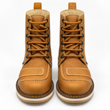 Bota de trabajo para hombre punta redonda de piel crazy color miel con suela de hule Hooch Boots H50151 vista frontal