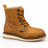 Bota de trabajo para hombre punta redonda de piel crazy color miel con suela de hule Hooch Boots H50151 vista lateral