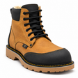 Bota de trabajo de 6" para hombre punta moc de piel genuina color miel y negro con suela de hule resistente a aceite y acido Hooch Boots H60351 vista tres cuartos
