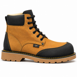 Bota de trabajo de 6" para hombre punta moc de piel genuina color miel y negro con suela de hule resistente a aceite y acido Hooch Boots H60351 vista lateral