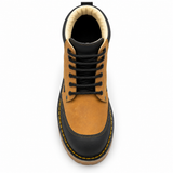Bota de trabajo de 6" para hombre punta moc de piel genuina color miel y negro con suela de hule resistente a aceite y acido Hooch Boots H60351 vista superior