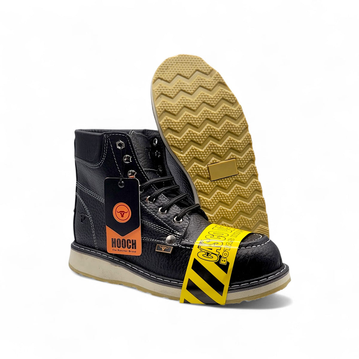 Zapato de trabajo de 6" para hombre punta moc de piel genuina color negro con suela de hule antiderrapante resistente a aceite Hooch Boots H801C05
