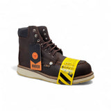 Bota de trabajo de 6" para hombre punta moc con casquillo de composite de piel genuina color chocolate con suela de hule antiderrapante resistente a aceite Hooch Boots H801C94