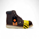Bota de trabajo de 6" para hombre punta moc con casquillo de composite de piel genuina color chocolate con suela de hule antiderrapante resistente a aceite Hooch Boots H801C94