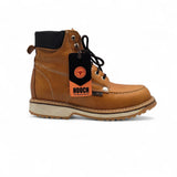 Bota de trabajo de 6" para hombre punta moc de piel genuina color miel con suela de hule antiderrapante resistente a aceite Hooch Boots H801T51