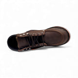 Bota de trabajo de 6" para hombre punta moc de piel genuina color chocolate con suela de hule transparente antiderrapante resistente a aceite Hooch Boots H801T94