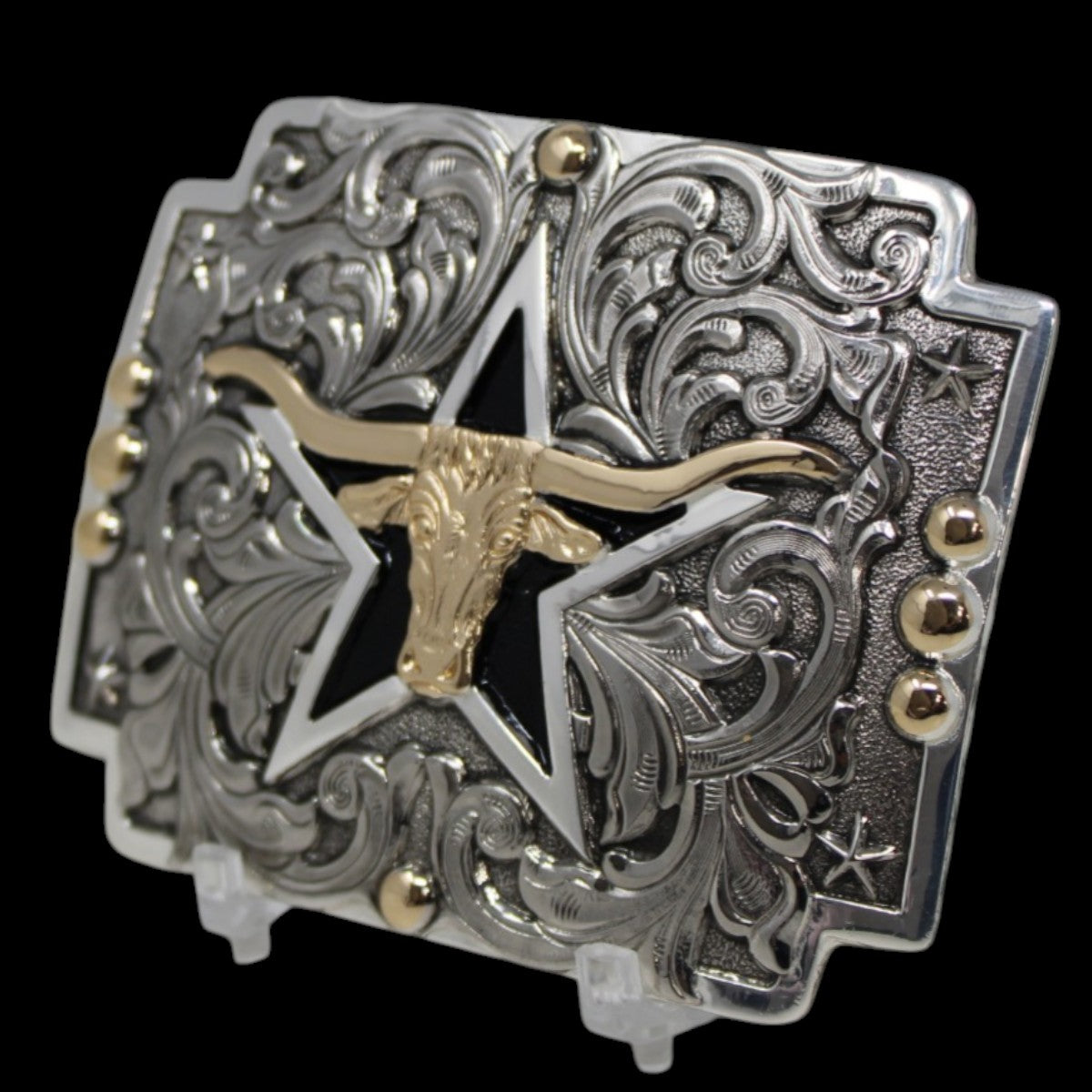 Hebilla Vaquera Rectangular con Estrella y Toro - Crumrine - M&F Western Products black background