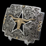Hebilla Vaquera Rectangular con Estrella y Toro - Crumrine - M&F Western Products black background