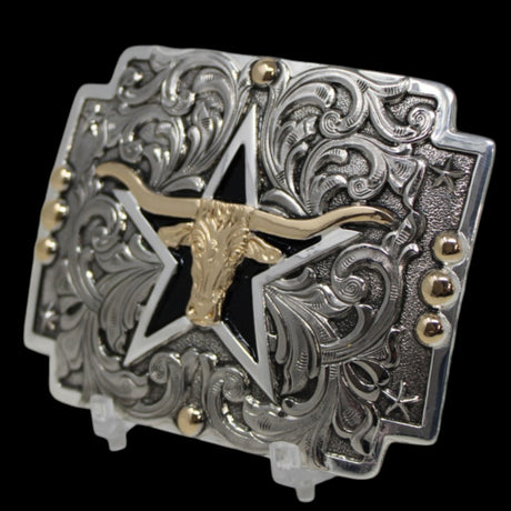 Hebilla Vaquera Rectangular con Estrella y Toro - Crumrine - M&F Western Products black background