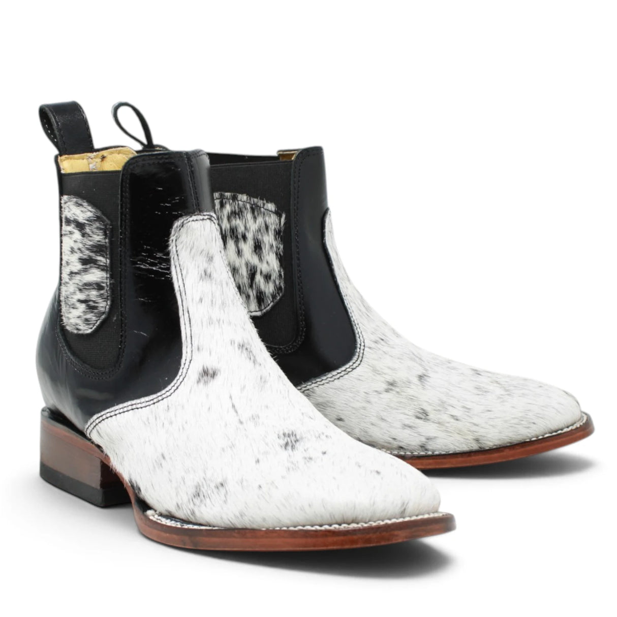 Genuine Cowhide Fur Leather Ankle Boots with Wide Square Toe - Rodeo Imports