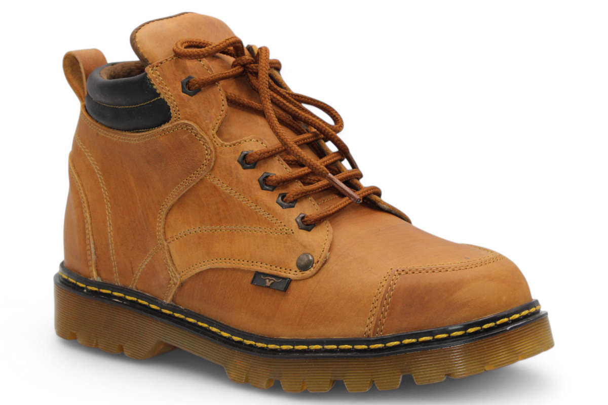 Bota de trabajo para hombre punta redonda de piel color miel con suela de hule transparente Hooch Boots H60151