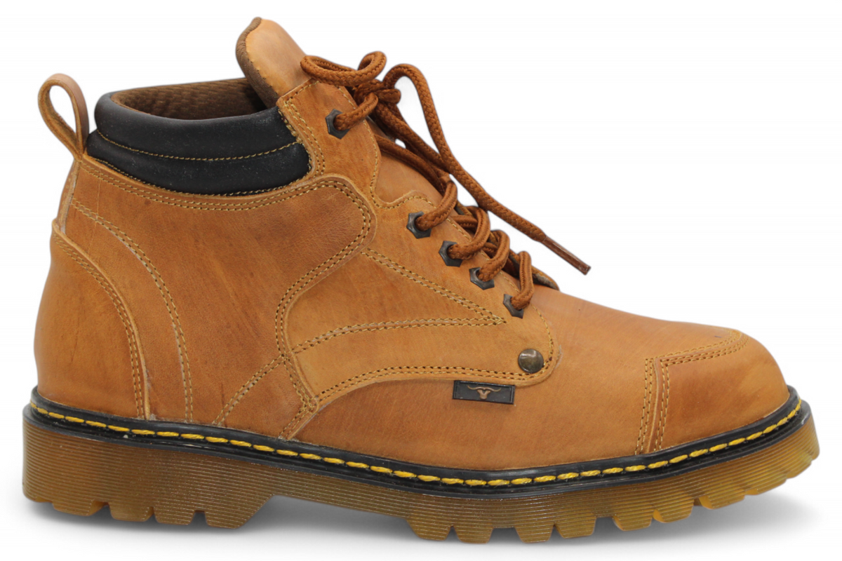 Bota de trabajo para hombre punta redonda de piel color miel con suela de hule transparente Hooch Boots H60151