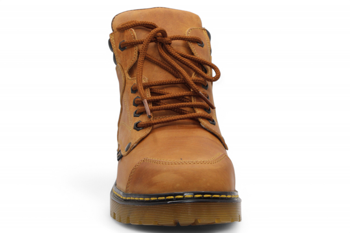 Bota de trabajo para hombre punta redonda de piel color miel con suela de hule transparente Hooch Boots H60151