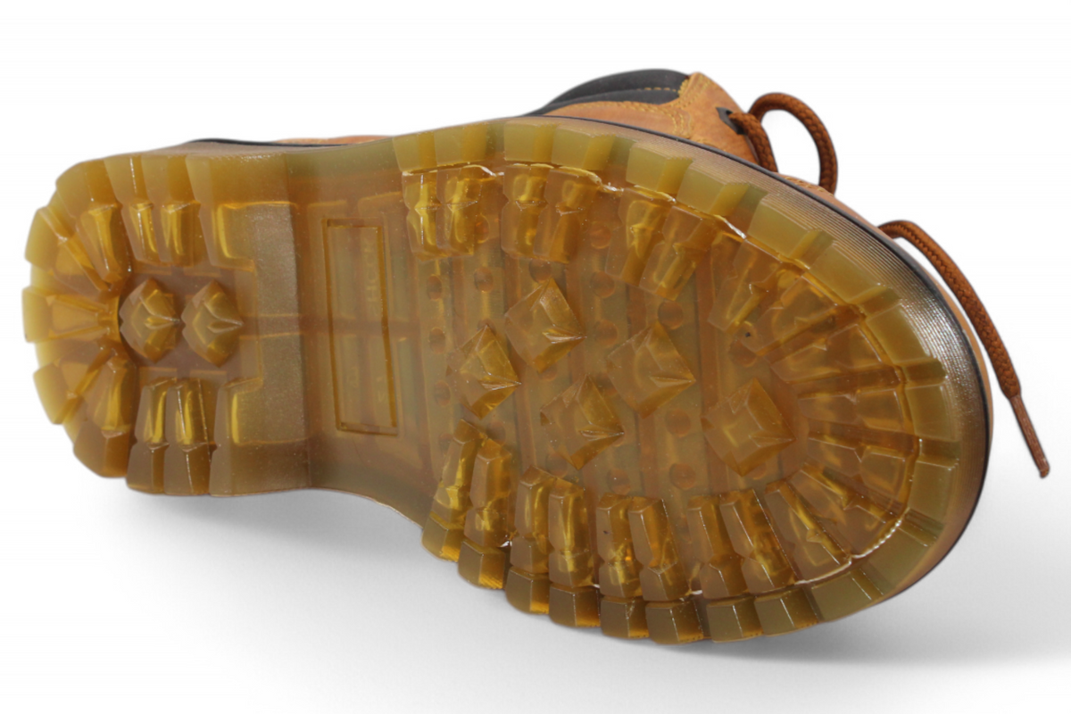 Bota de trabajo para hombre punta redonda de piel color miel con suela de hule transparente Hooch Boots H60151