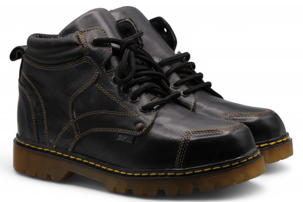 Bota de trabajo para hombre punta redonda de piel color negro con suela de hule transparente Hooch Boots H60405