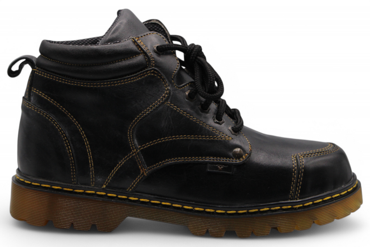 Bota de trabajo para hombre punta redonda de piel color negro con suela de hule transparente Hooch Boots H60405