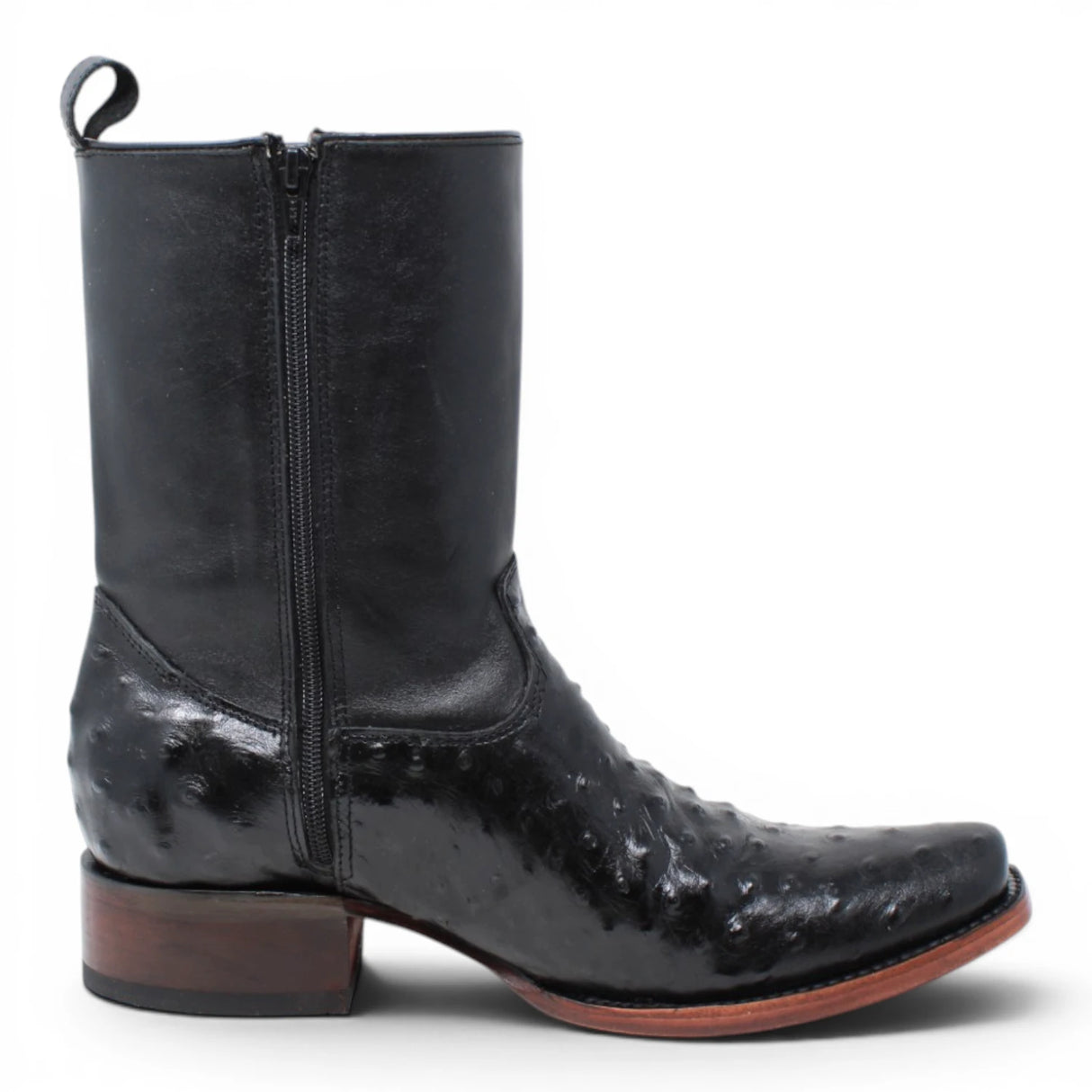 Bota Corta Dubai de Avestruz Grabado Color Negro con Cierra Q79BZ0305