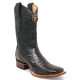 Botas de Panza de Caiman Original Punta Rodeo Cuadrada Ancha Color Negro Rojizo - Los Altos Boots