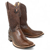 Botas de Avestruz Pata Original Punta Rodeo Cuadrada Ancha Color Cafe - Los Altos Boots