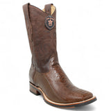 Botas de Avestruz Pata Original Punta Rodeo Cuadrada Ancha Color Cafe - Los Altos Boots