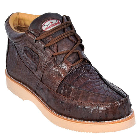Genuine Caiman Crocodile & Ostrich Casual Shoes Brown Color – Los Altos Boots – Side View
