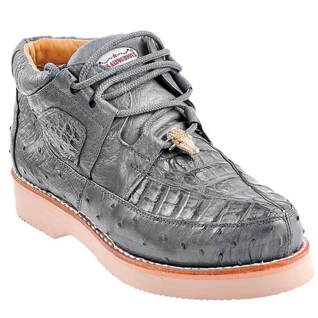 Genuine Caiman Crocodile & Ostrich Casual Shoes Gray Color – Los Altos Boots – Side View