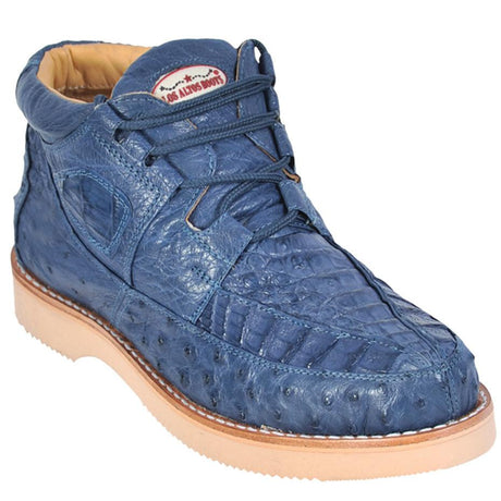 Genuine Caiman Crocodile & Ostrich Casual Shoes Blue Jean Color – Los Altos Boots – Side View