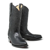 Botas vaqueras para hombre La Careta LC-099 de piel de cuero vacuno con grabado imitación Lizard color negro, horma Puntal J-Toe y suela de vaqueta.