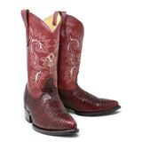 Botas vaqueras para hombre La Careta LC-099 de piel de cuero vacuno con grabado imitación Lizard color vino , horma Puntal J-Toe y suela de vaqueta.  Pair