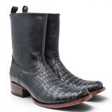 Bota Corta Dubai de Cocodrilo Grabado Panza Color Negro con Cierra Q79BZ8205