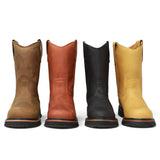 Bota de trabajo para hombre de piel con punta redonda y suela de hule Tractor de alta tracción, disponible en  4 colores 