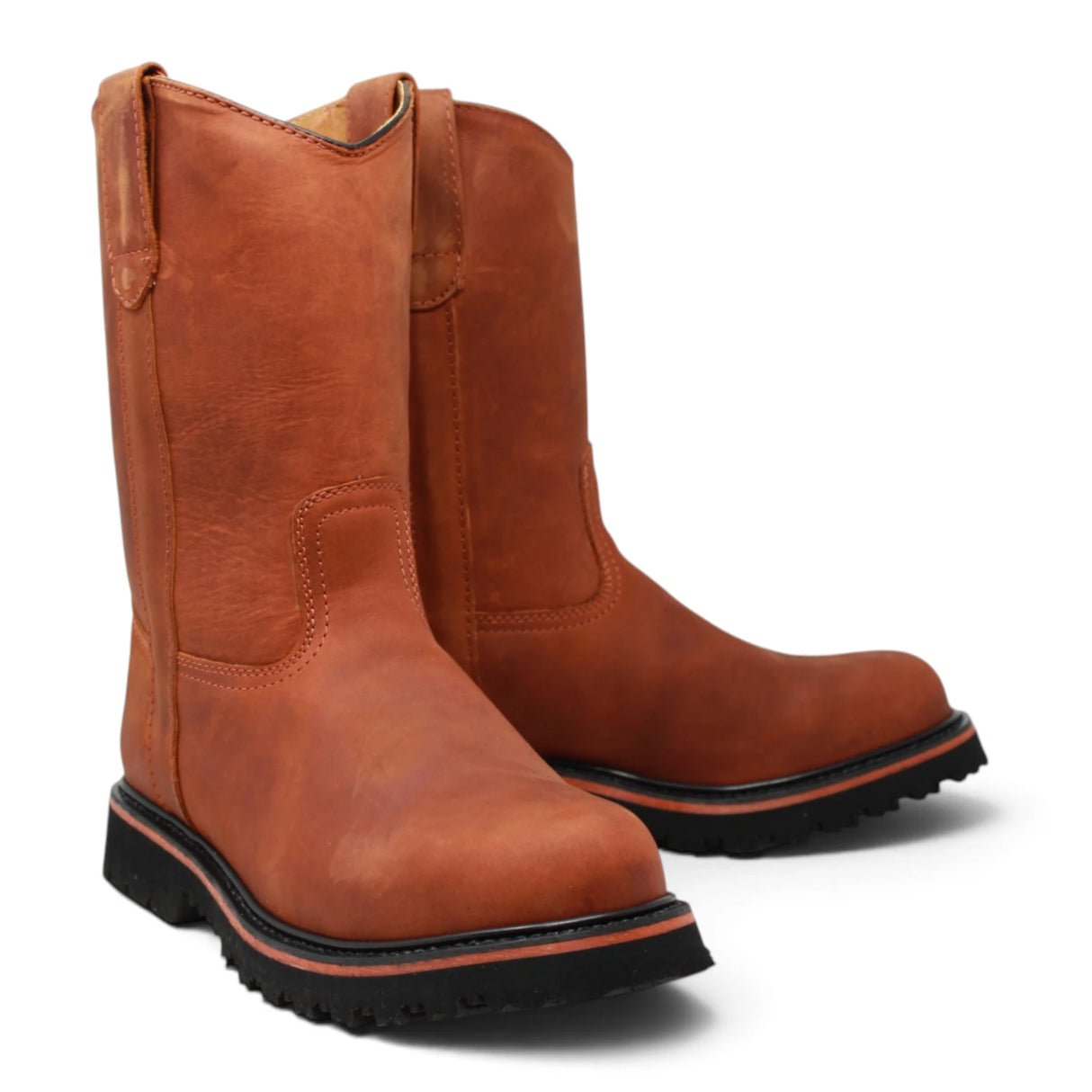 Bota de trabajo para hombre de piel con punta redonda y suela de hule Tractor de alta tracción, disponible en shedron