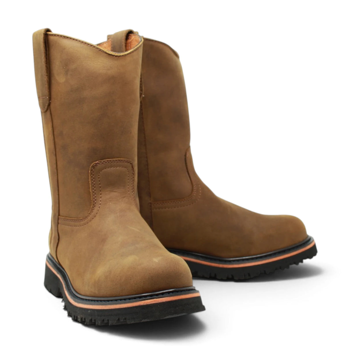 Bota de trabajo para hombre de piel con punta redonda y suela de hule Tractor de alta tracción, disponible en teng
