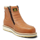 Botín de trabajo para hombre Diego’s Boots en piel miel, con doble cierre lateral, costuras contrastantes y suela de hule. angle