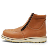 Botín de trabajo para hombre Diego’s Boots en piel miel, con doble cierre lateral, costuras contrastantes y suela de hule.lateral