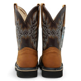 Bota de trabajo para hombre en piel color miel con punta cuadrada, bordado western y suela de doble densidad resistente. Back