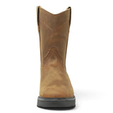 Bota de trabajo para hombre en color tang con punta redonda, caña media y suela de hule Mil Rayas resistente. De Frente