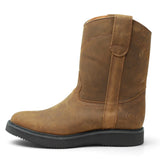 Bota de trabajo para hombre en color tang con punta redonda, caña media y suela de hule Mil Rayas resistente. Lateral
