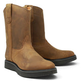 Bota de trabajo para hombre en color tang con punta redonda, caña media y suela de hule Mil Rayas resistente.