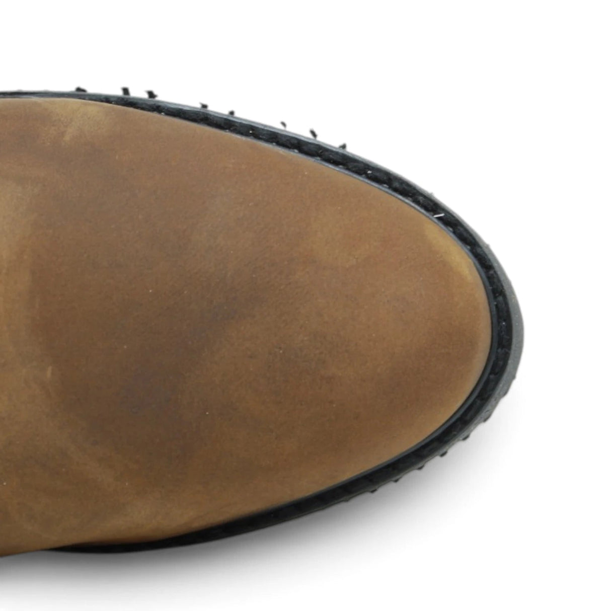 Bota de trabajo para hombre en color tang con punta redonda, caña media y suela de hule Mil Rayas resistente. Toe