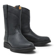 Bota de trabajo para hombre en color negro con punta redonda, caña media y suela de hule Mil Rayas resistente.