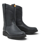 Bota de trabajo para hombre en color negro con punta redonda, caña media y suela de hule Mil Rayas resistente.