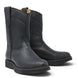 Bota de trabajo para hombre en color negro con punta redonda, caña media y suela de hule Mil Rayas resistente.