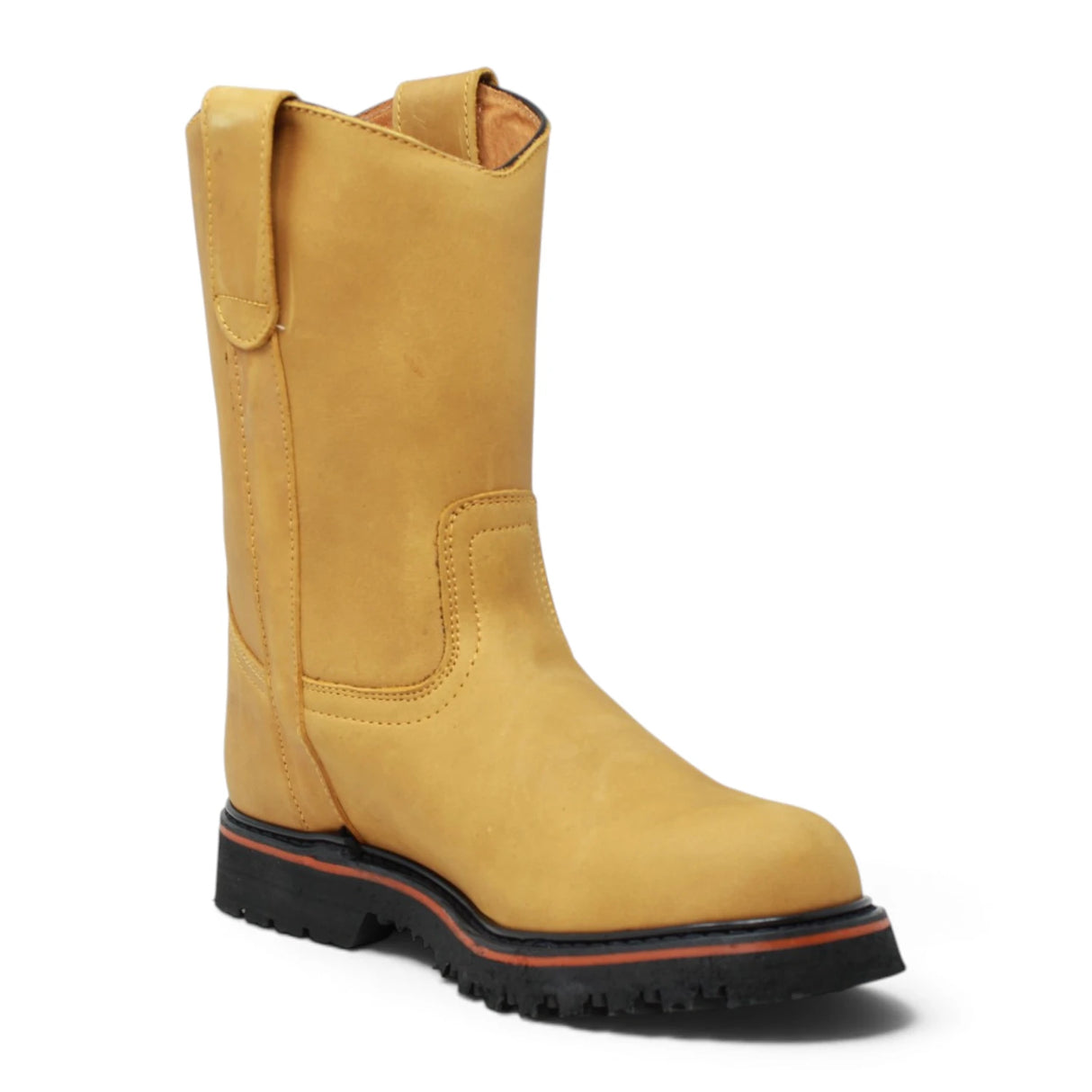 Bota de trabajo para hombre de piel con punta redonda y suela de hule Tractor de alta tracción, disponible en miel, una bota 