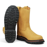 Bota de trabajo para hombre de piel con punta redonda y suela de hule Tractor de alta tracción, disponible en miel, boot and sole
