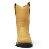 Bota de trabajo para hombre de piel con punta redonda y suela de hule Tractor de alta tracción, disponible en miel, de frente