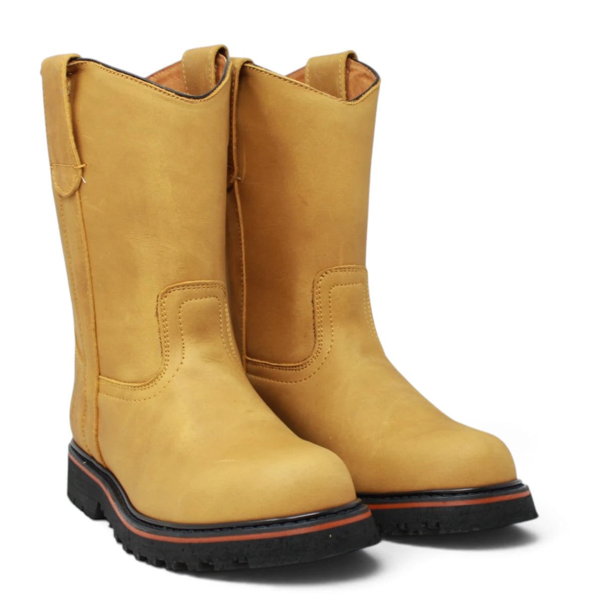 Bota de trabajo para hombre de piel con punta redonda y suela de hule Tractor de alta tracción, disponible en miel, par 