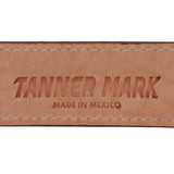 Genuine exotic leather western belt in natural tan with embossed scale texture and engraved silver-tone Texas buckle. back